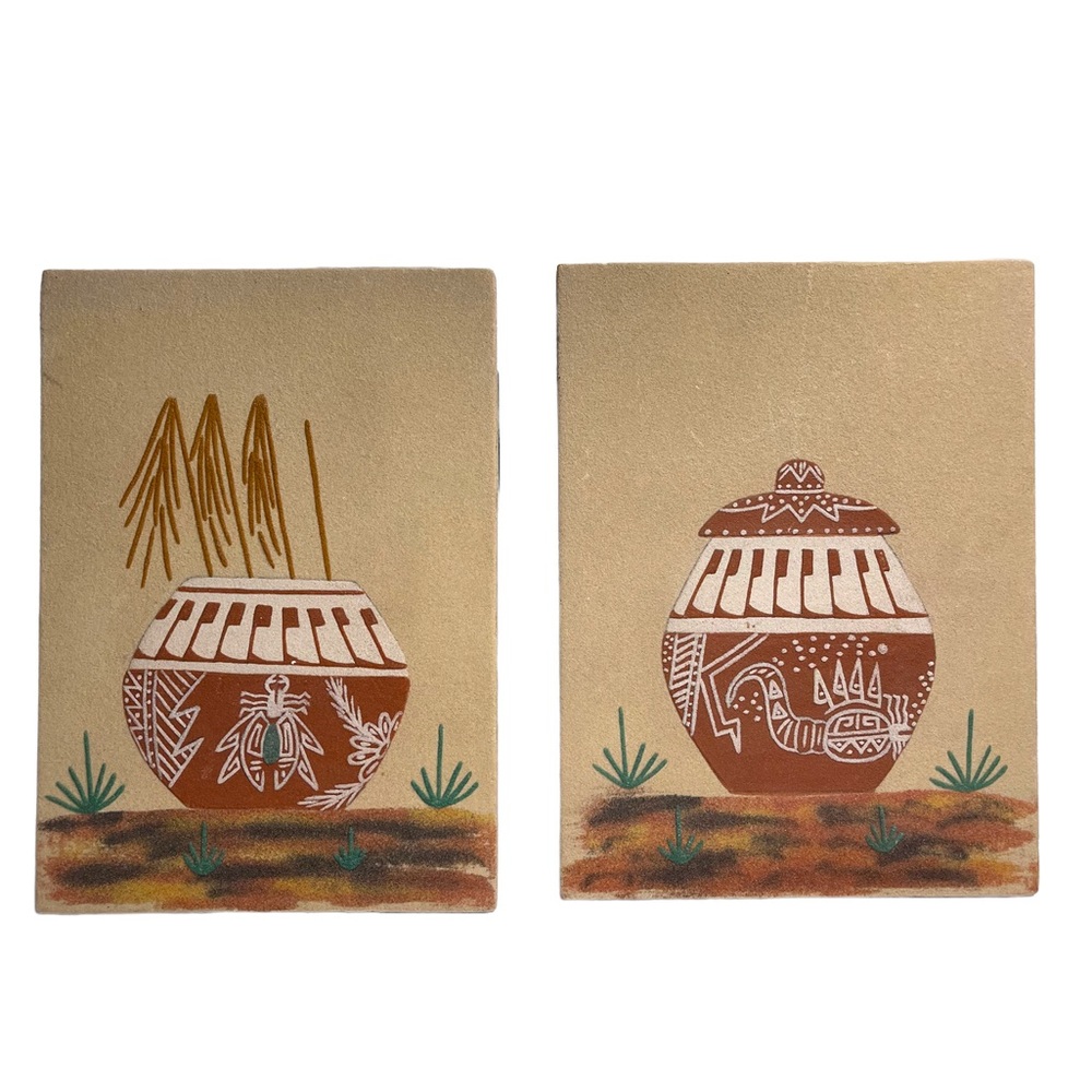 Vintage NATIVE AMERICAN Navajo Indian Sand Painting Wall Art Lot Of 2 ( 12 X 9 )